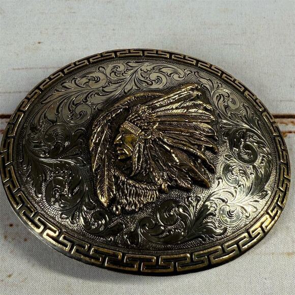 Augus Belt Buckle Native American Chief – Western Americana - Picture 2 of 6